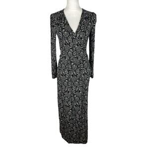 Boden Maxi Wrap Dress Paisley Print V-Neck Long Sleeve Stretch Size 4R